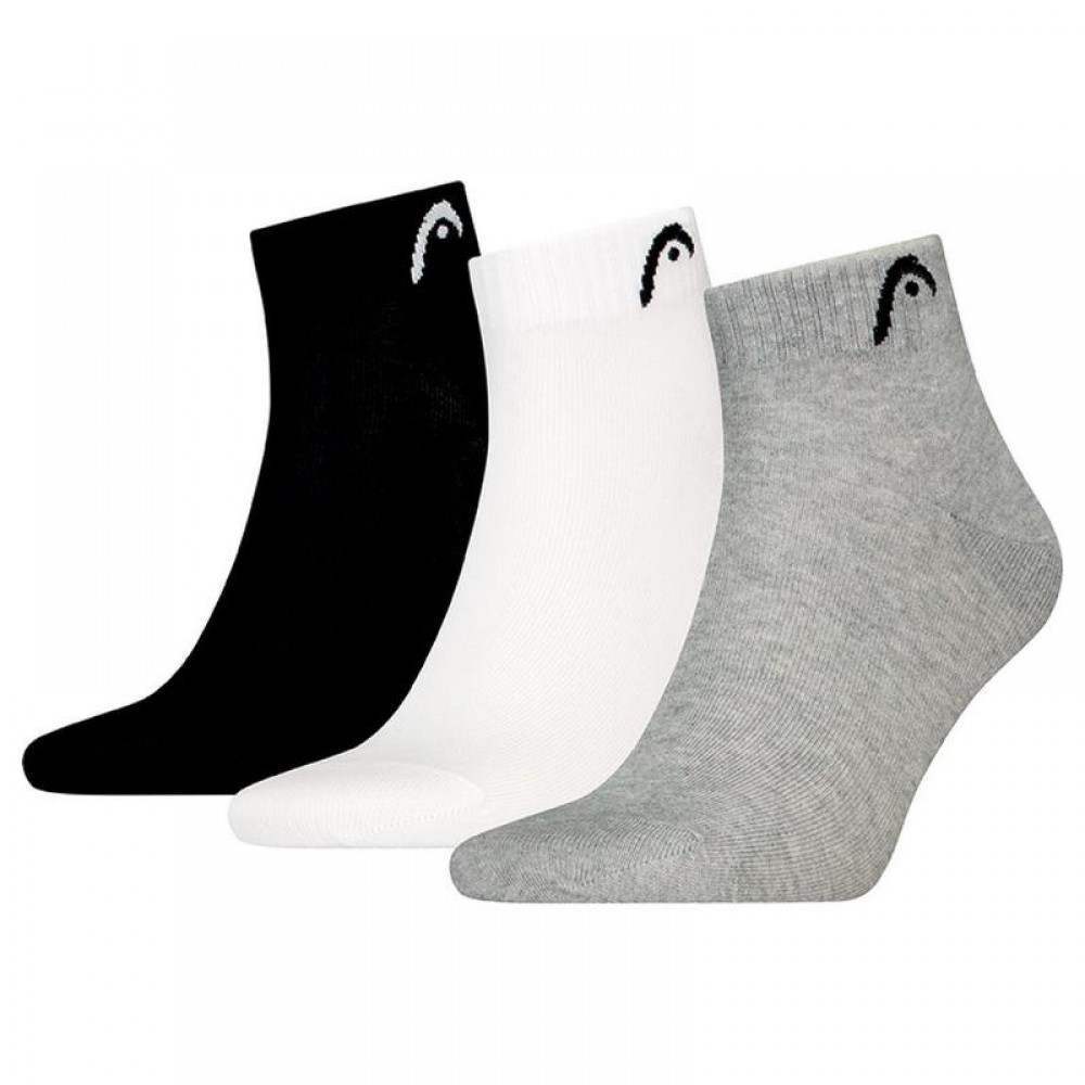 Calcetines Head All Sports Quarter Negro Blanco Gris 3 Pe