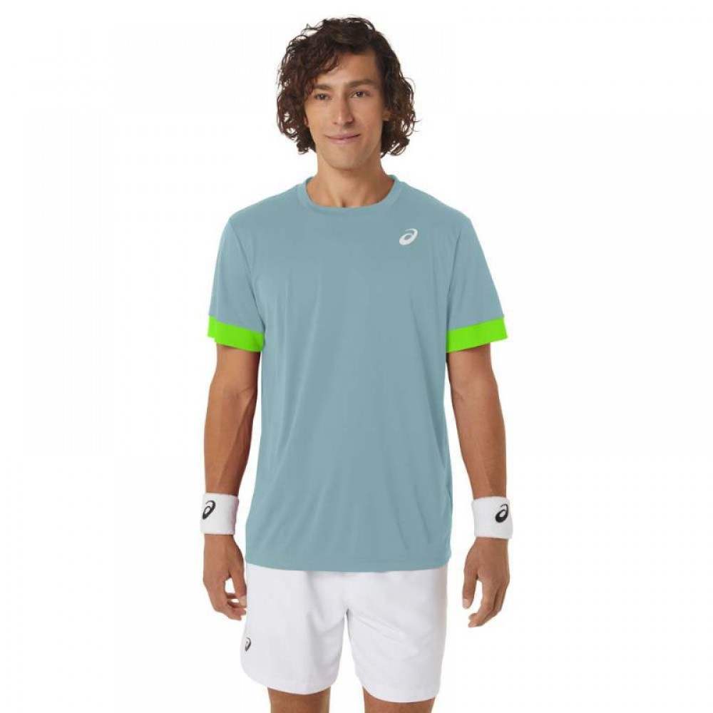 T-Shirt Asics Court Azul Lima Electrico