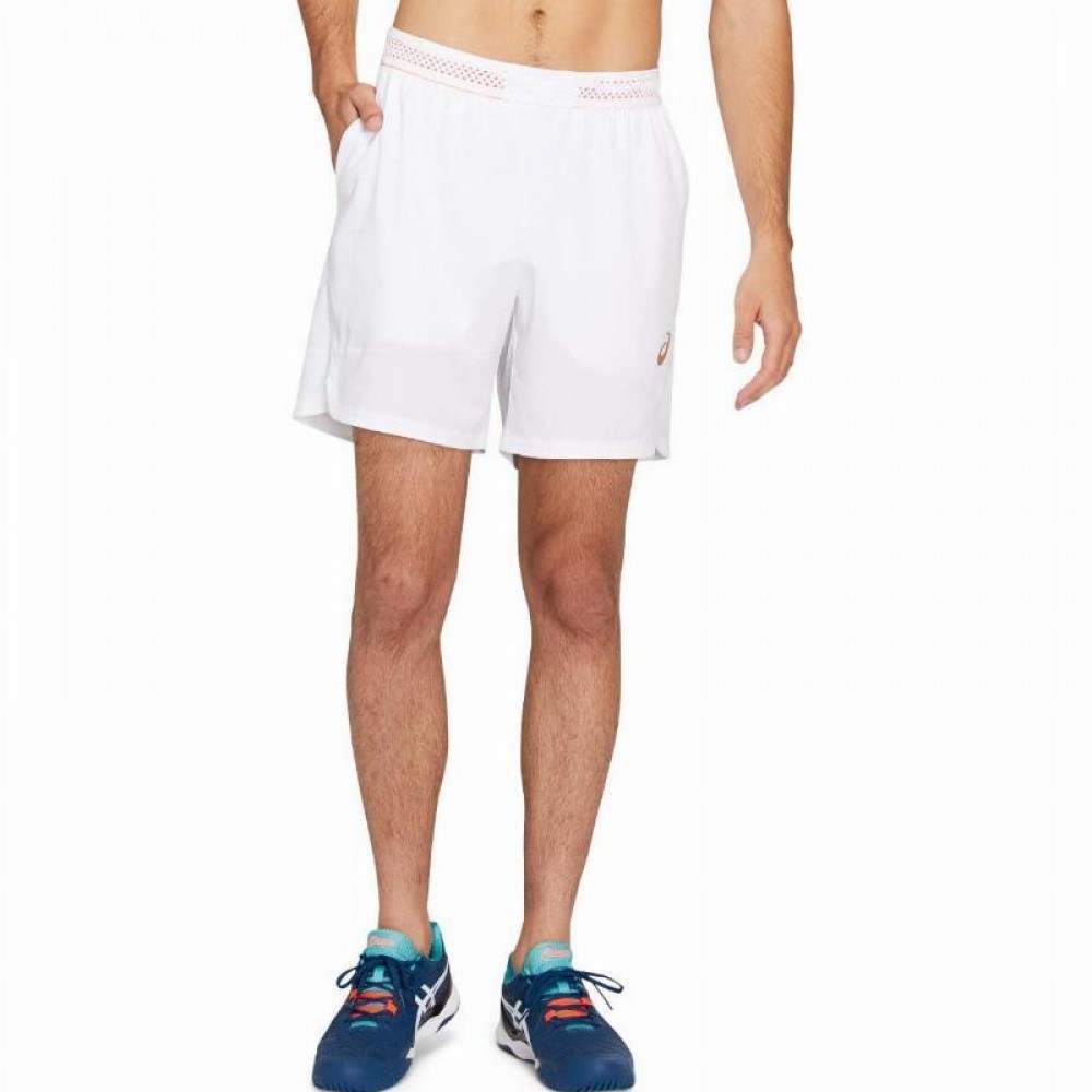 Shorts Asics Tennis 7In Branco Vermelho Brilhante